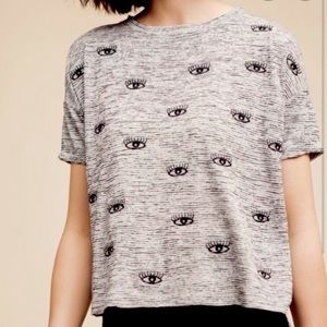 Akemi + Kin Anthropologie striped black and white shirt sleeve t shirt with eyes